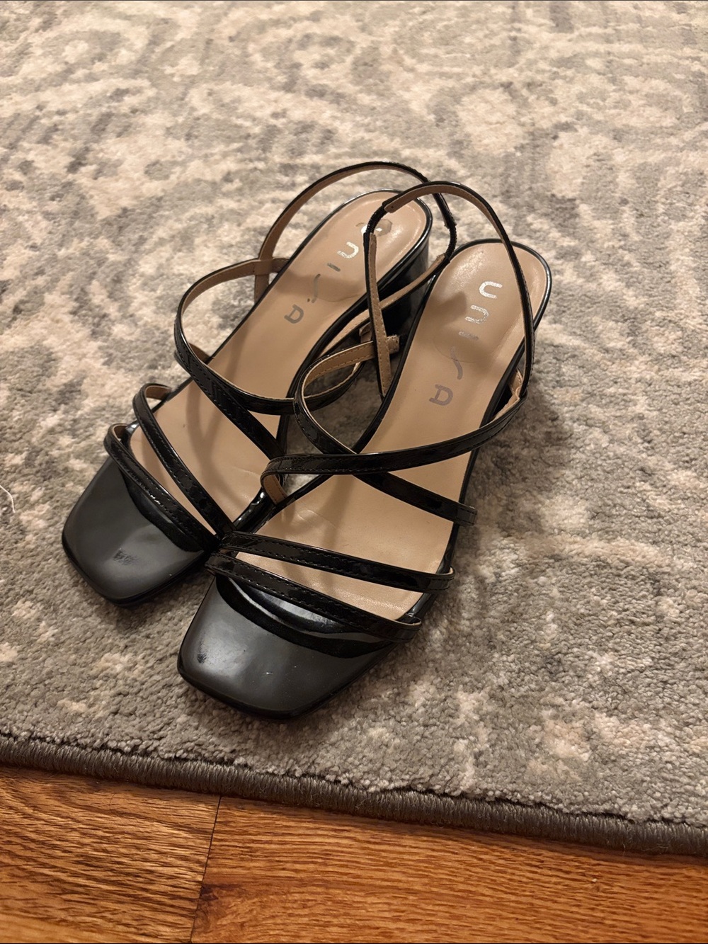 Unisa Black Patent Strappy Slingback Heels